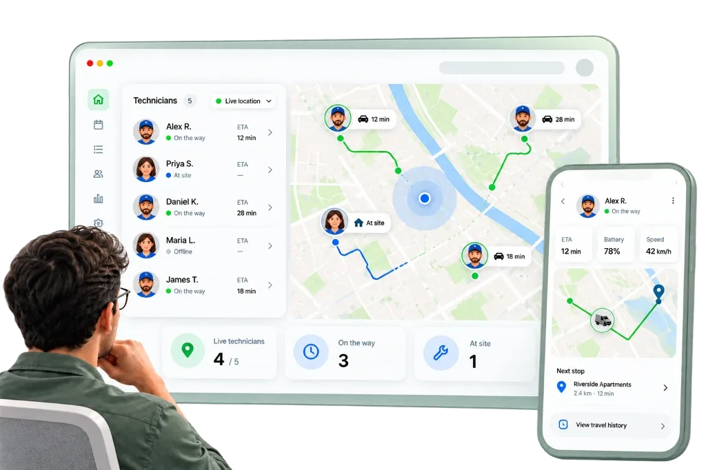 Neyodesk live location tracking for field technicians